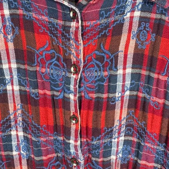 Free People Magical Plaid Red/Blue Embroidered Plaid Shirt Sz M - Picture 4 of 7